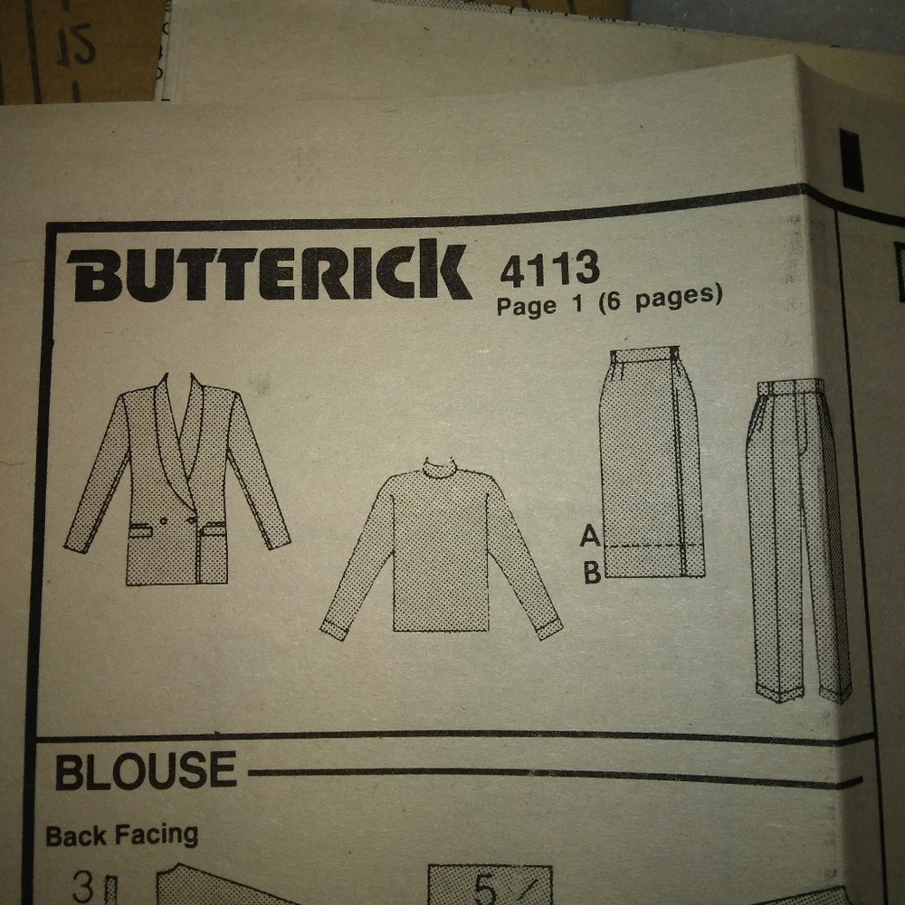 BUTTERICK 4113 Sz 8-12 Misses Professional Wardrobe Jacket Blouse Skirt Pants